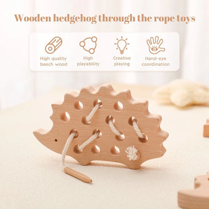 Jouets en Bois à Lacer Montessori — Hérisson & Dinosaure 2-5 ans