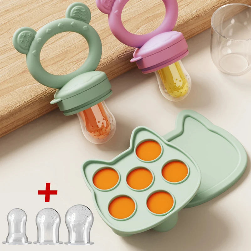 Grignoteur Filet Bébé & Moules Silicone — Set Alimentation 4-18 mois