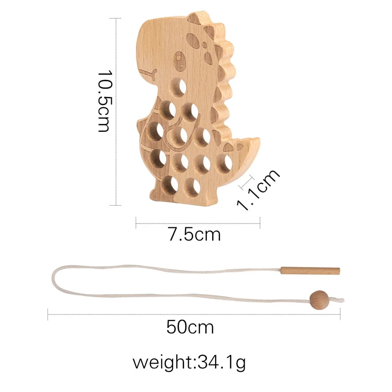Jouets en Bois à Lacer Montessori — Hérisson & Dinosaure 2-5 ans