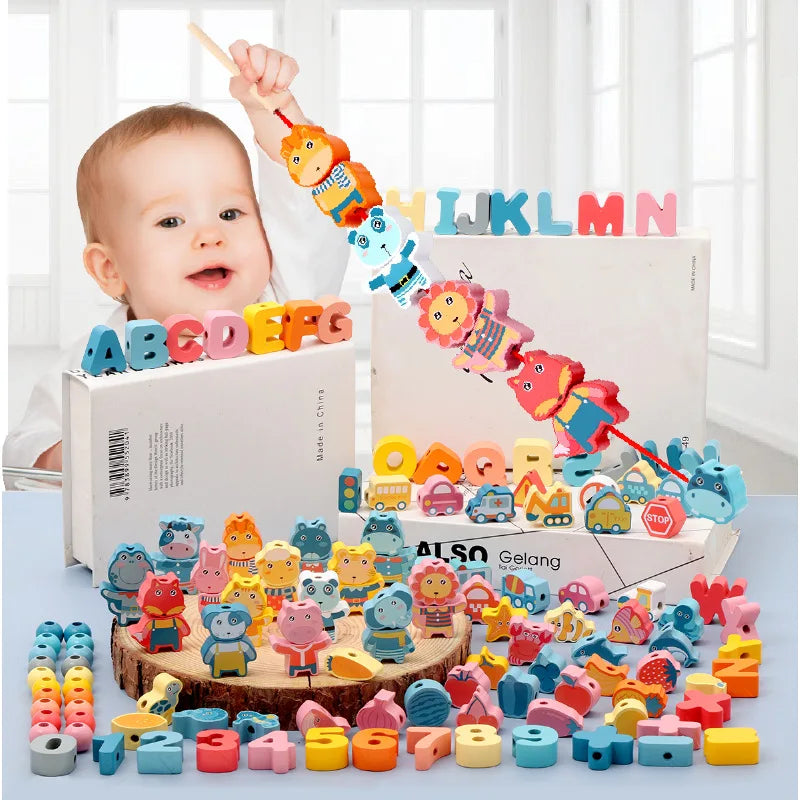 Perles à Enfiler Lettres & Chiffres — Jeu Montessori 2-5 ans