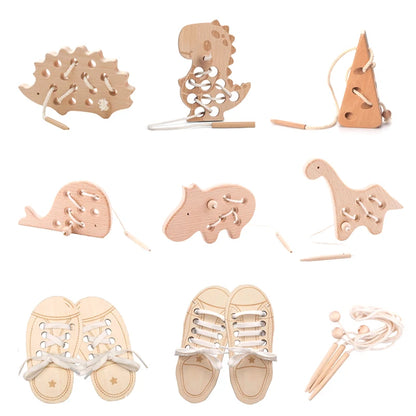 Jouets en Bois à Lacer Montessori — Hérisson & Dinosaure 2-5 ans