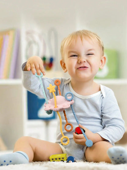 Jouet Sensoriel à Cordes — Éveil Motricité Bébé 6-18 mois