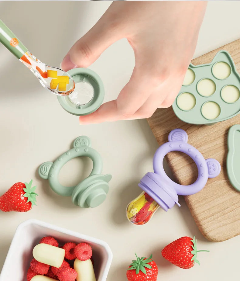 Grignoteur Filet Bébé & Moules Silicone — Set Alimentation 4-18 mois