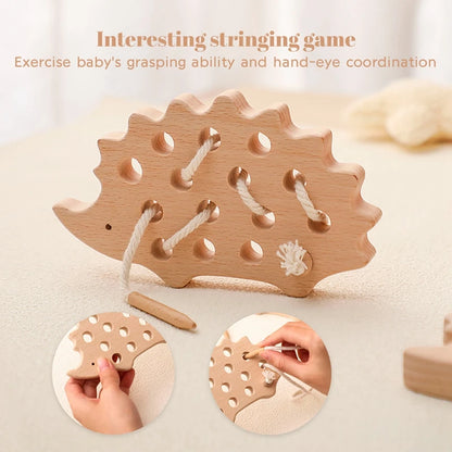 Jouets en Bois à Lacer Montessori — Hérisson & Dinosaure 2-5 ans