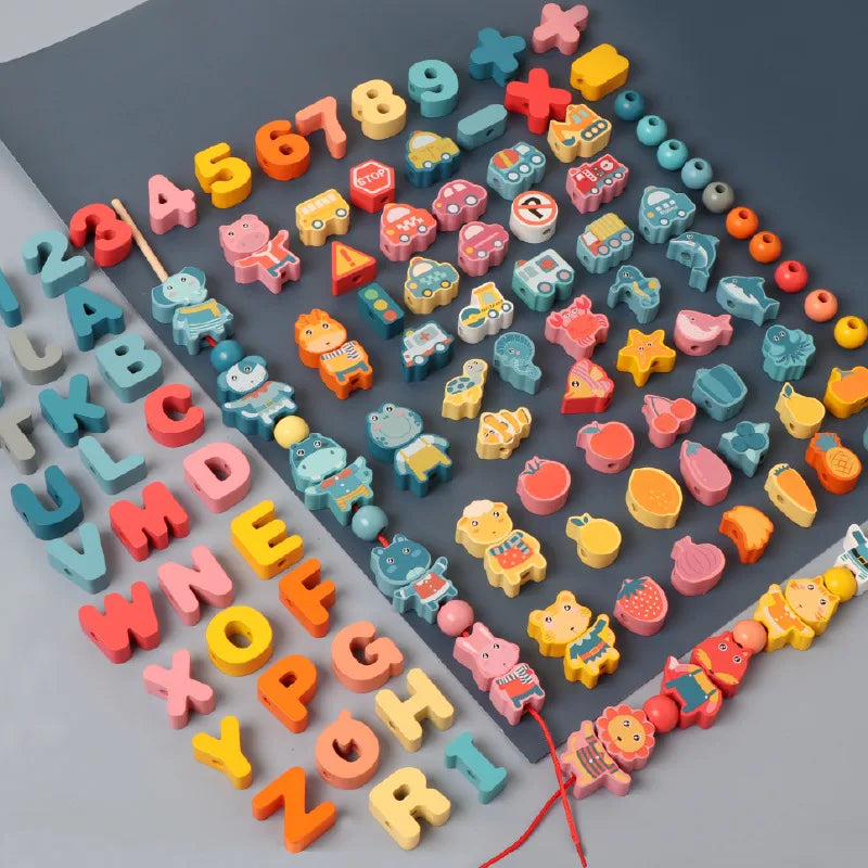 Perles à Enfiler Lettres & Chiffres — Jeu Montessori 2-5 ans
