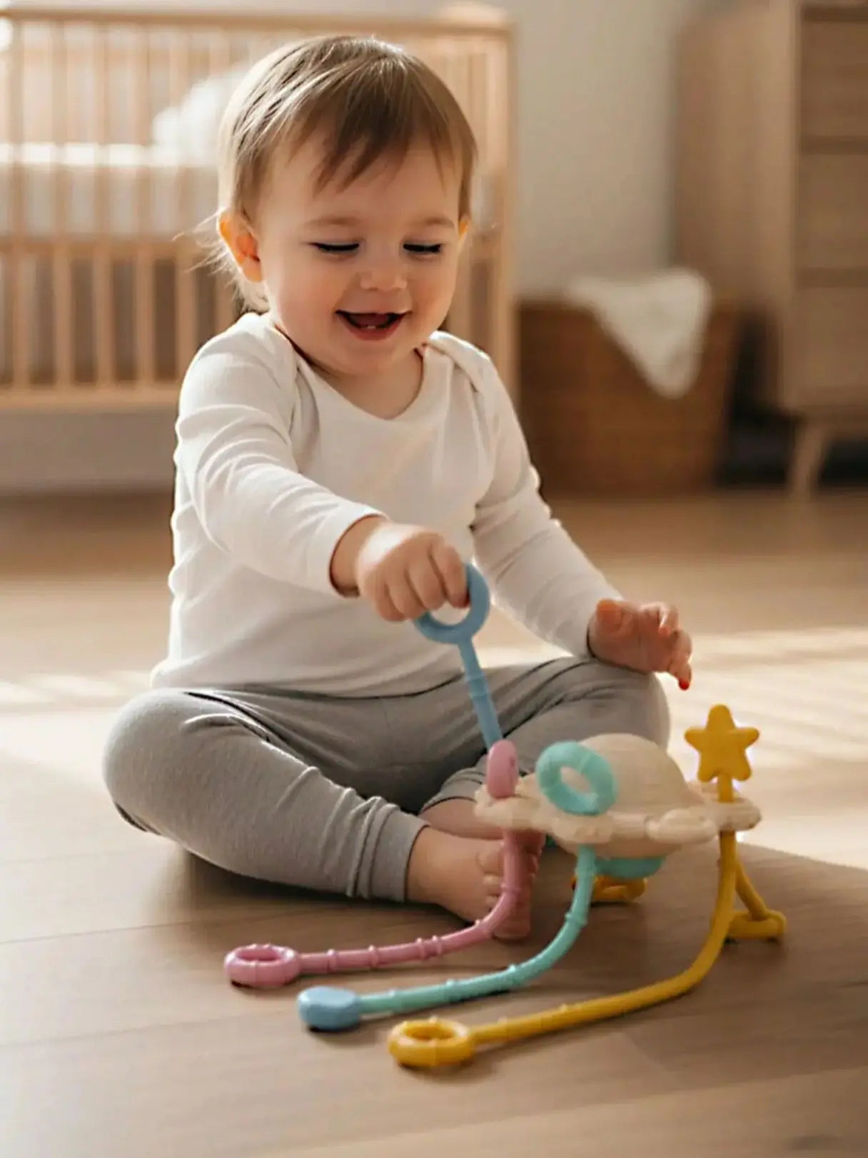 Jouet Sensoriel à Cordes — Éveil Motricité Bébé 6-18 mois
