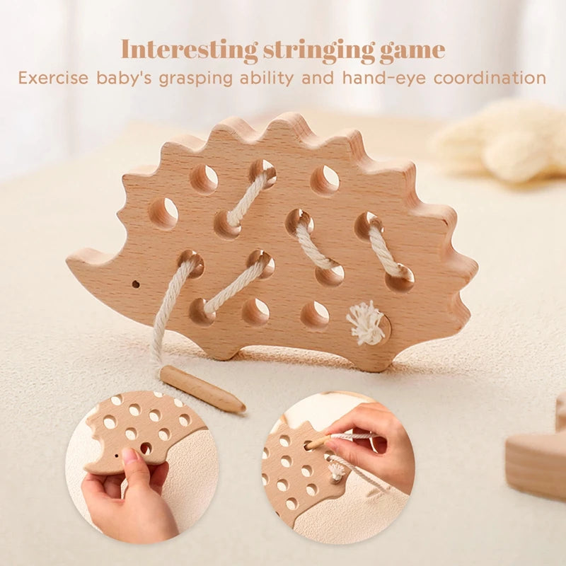 Jouets en Bois à Lacer Montessori — Hérisson & Dinosaure 2-5 ans