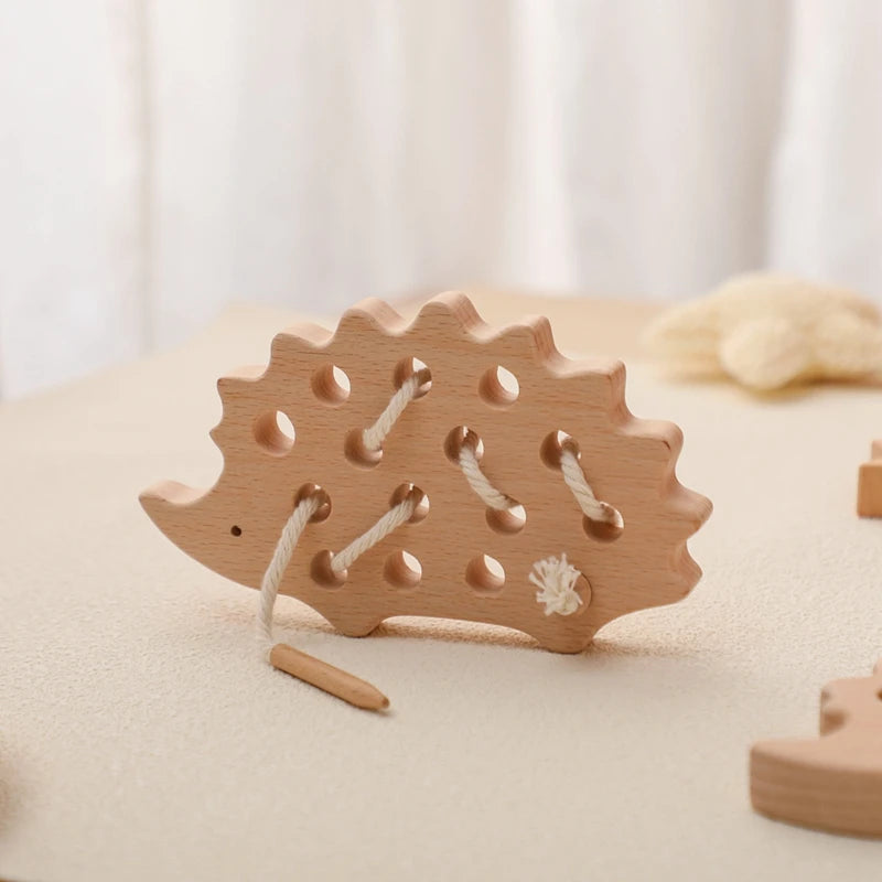 Jouets en Bois à Lacer Montessori — Hérisson & Dinosaure 2-5 ans