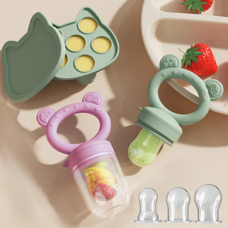 Grignoteur Filet Bébé & Moules Silicone — Set Alimentation 4-18 mois